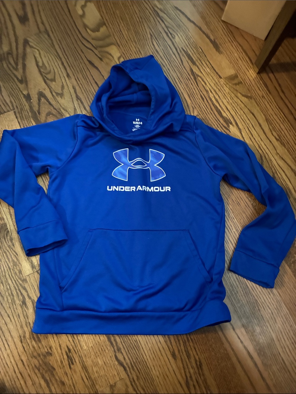 Under Armour Boys size large blue pullover logo hoodie sweatshirt
